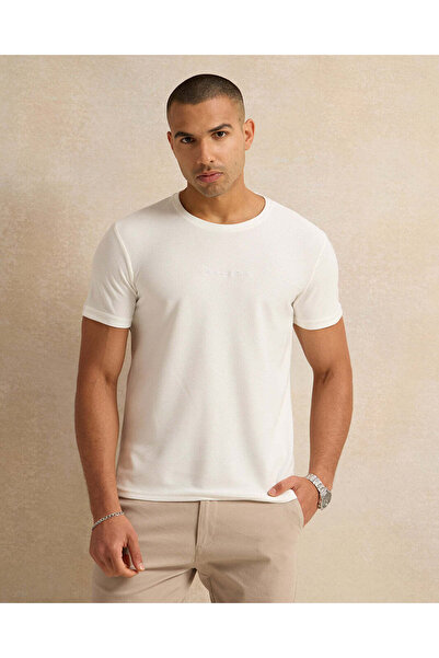 REDTAG Men White Jacquard T-Shirt