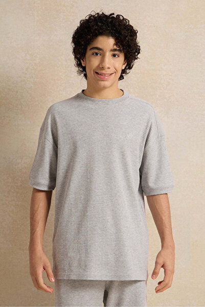 REDTAG Senior Boys Grey Jacquard Oversize T-Shirt