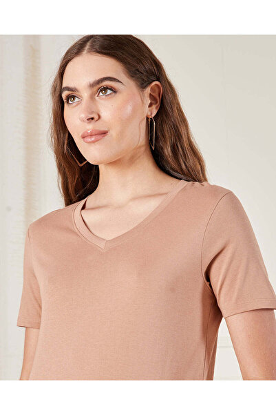 REDTAG Women Beige Basic T-Shirt