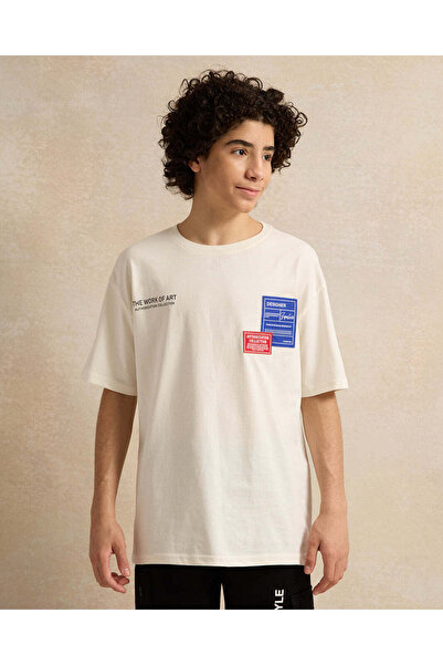 REDTAG Senior Boys Ivory Printed Over Size T-Shirt
