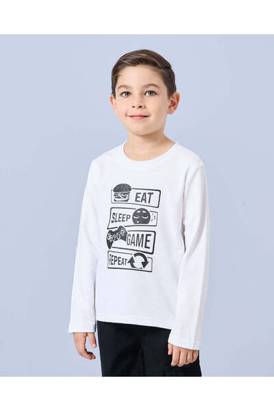 REDTAG Boys White Printed T-Shirt