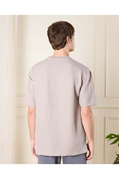 REDTAG Men Grey Jacquard T-Shirt