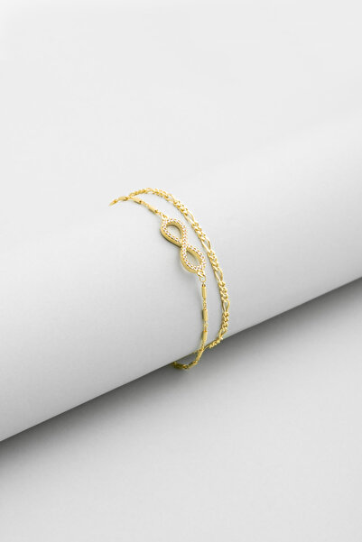 So CHIC... Sonsuz Aşk 18 Ayar Sarı Altın Kaplama 19 Cm Gümüş Zincir Bileklik