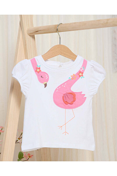 REDTAG تي شيرت وردي مطبوع عليه طائر الفلامنجو ثلاثي الأبعاد للبنات الرضع