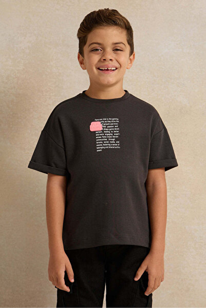 REDTAG Boys Charcoal Printed T-Shirt