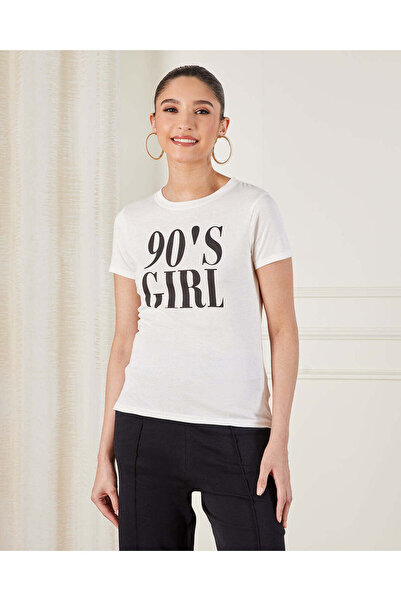 REDTAG تي شيرت نسائي أبيض مطبوع