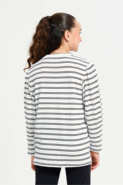 REDTAG Senior Girls Black And White Striped T-Shirt