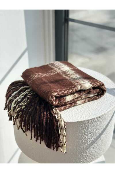 Zeynep Keskin Design Women's Basic Ecru Tasseled Boucle Scarf - Shawl 45X200 cm