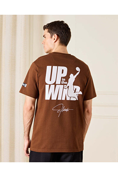 REDTAG Men Brown DNK Print T-Shirt