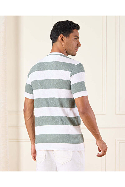 REDTAG Men Grey Striped T-Shirt