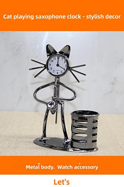 Letsii حامل ساعة وقلم معدني أنيق على شكل قطة موسيقية أزرق بلون الكوبالت أفين