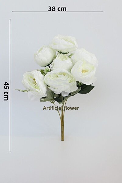 Yapay Çiçek Deposu Artificial Flower 7-Piece Casual Peony Rose Bouquet White 45 cm