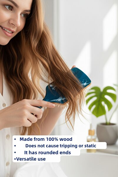 ELSA Professional Natural Wooden Handle Artistic Design Hair Brush - Massaging Effect & Detangling