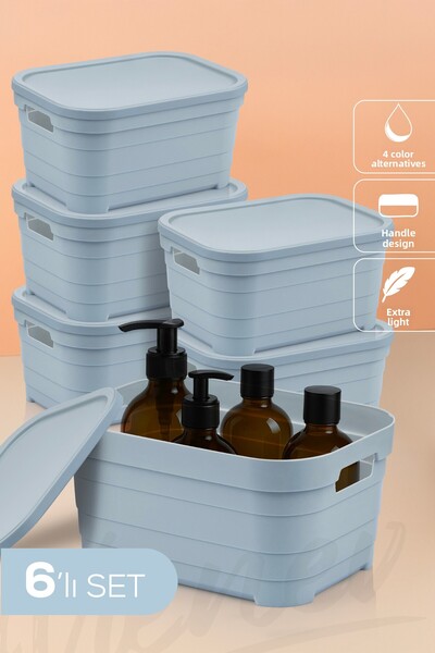 Vienev صندوق تخزين سعة 3.8 لتر مع 6 أغطية باللون الأزرق