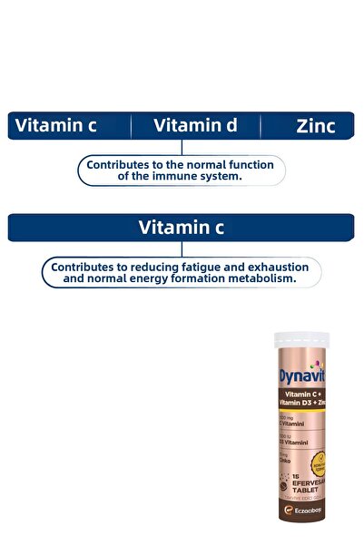 Dynavit Vitamin C & Vitamin D3 & Zinc 15 Effervescent Tablets X3 - Immunity - Sugar-Free Orange Flavored