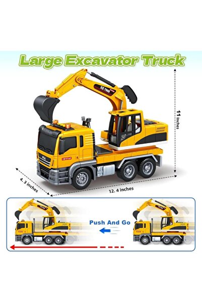 Tıfıl Toys 1:12 Scale Friction Powered Sound and Light 360 Degree Rotating Carrier Toy Excavator
