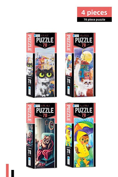 Blue Focus Games 4 Pcs 78 Piece Puzzle-Cute Cat and Street Cats and Little Ow...