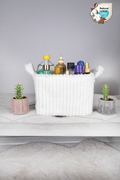 homyjr's سلة مخملية بيضاء 100% قطن 14x24x18