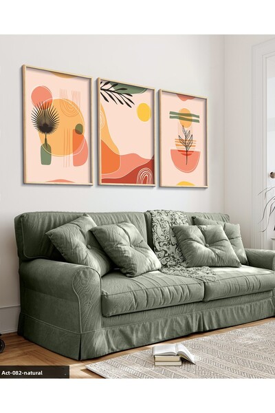 Evinemoda Tablou colorat în 3 piese cu cadru din lemn, natură abstractă