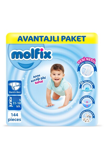 Molfix حفاضات أطفال مقاس 5 جونيور عبوة مميزة 144 قطعة