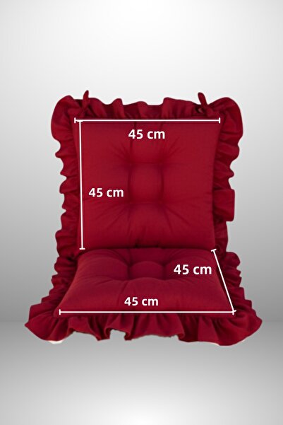 MİNDERHAN Backrested Fringed Chair Cushion (Set of 4) 45X45 cm Burgundy Color