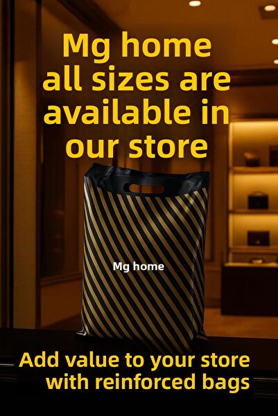 MG HOME No-5 5 Pack Size 50X60 Shopping Bag Striped Black Bag 50 Pieces 5 Pack Reinforced Bag