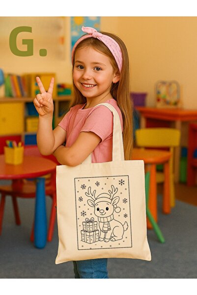 Cemira Painting Bag New Year's Cloth Bag with Deer Paintable Kindergarten Children's Activity Painting