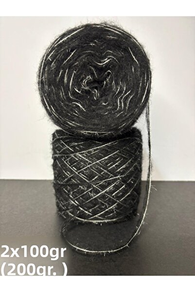Ana&Kuzusu İplik Black (2 Ply) Fine Mohair, Silver Confetti Glitter (3 Ply Wi...