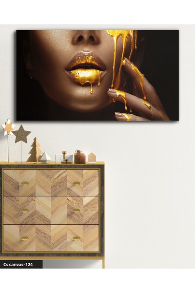 CeSht Woman with Golden Lips One Piece Canvas, Canvas Painting