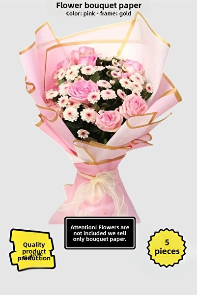 COLORPAK Flower Bouquet Wrapping Gelatin Paper (Pink Background and Gold Edge...
