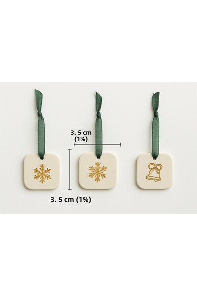 arredamento Ceramic Handmade Set of 3 Christmas Tree Ornaments with Mixed Gold Patterns and Ribbons