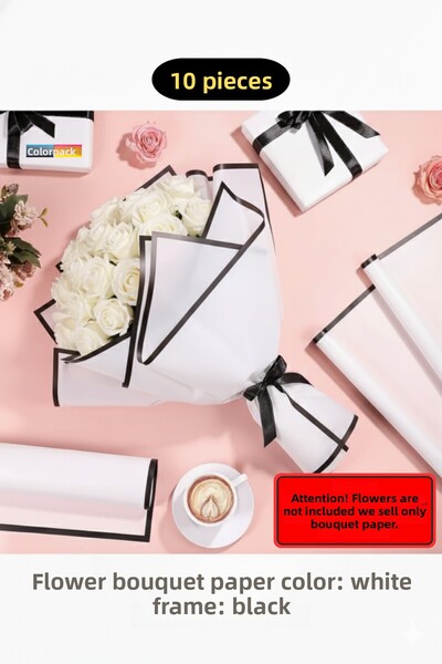 COLORPAK ورق جيلاتيني بحواف بيضاء وسوداء - عبوة باقة زهور غير لامعة مقاس 55 ×...