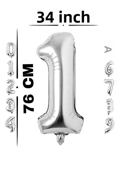 FESTİLO Foil Balloon Number Silver Color 34 Inch 76 cm Helium Compatible