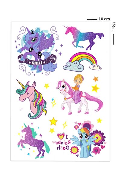 Le Mabelle Σετ τατουάζ για κορίτσια με θέμα το πολύχρωμο γκλίτερ μονόκερος