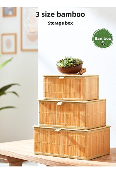 Penthouse Decorative Bamboo Storage Box with 3 Lids - Multi-Purpose Organizer Natural Bamboo Basket Set