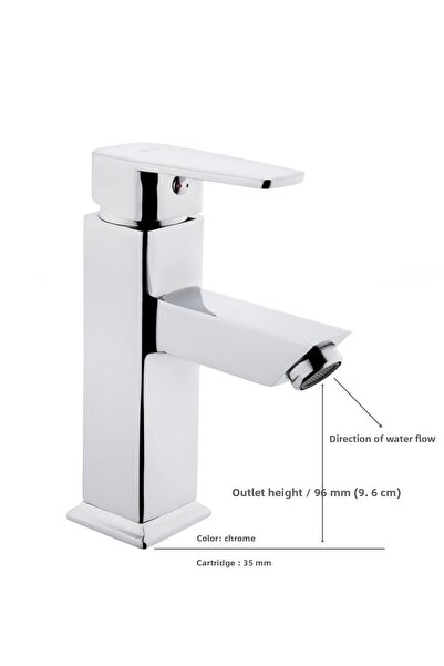 MegaVitrin Tema Kare Slim Single Body Sink Faucet Chrome Tse Certified 35 mm Cartridge 5 Years