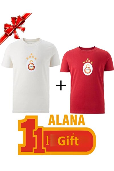 Galatasaray Licensed 5 Star Ecru T-Shirt 5 Star Red T-Shirt with Gift