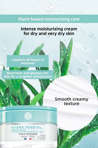 Yves Rocher Hydra Vegetal - Intensive Moisturizing Cream with Urea & Shea Butter - Normal and Dry Skin - 50 ml-56064