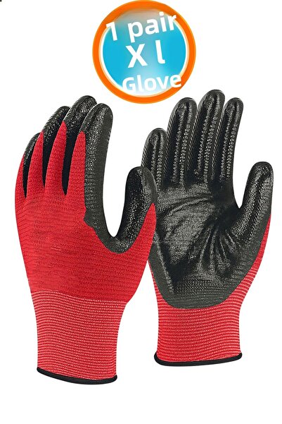 NZB Nitrile Coated Work Gloves 10 XL High Grip Flexible Comfortable Working Gloves Red Black