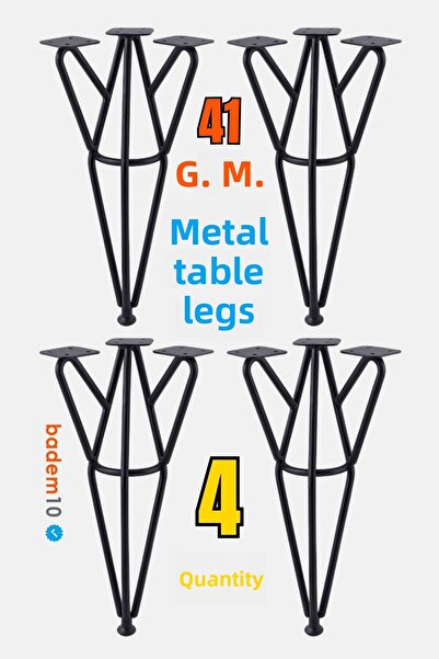 Badem10 Rüzgar 4Pcs Black 41cm Metal Coffee Table Table Leg Durable Furniture Center Zigon Support Riser Foot