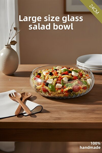 Nandy Home Large Glass Salad Bowl - Scandinavian Style Bowl - Transparent Bowl