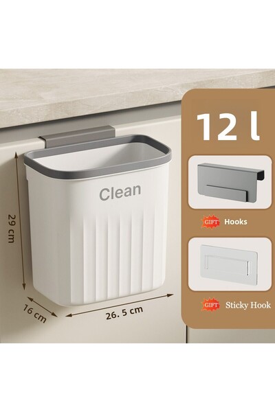 Choice سلة مهملات مطبخ بيضاء بدون غطاء سعة 12 لترًا مثبتة على الحائط مع سلة م...