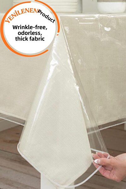 Gülce Home Collection مفرش طاولة قابل للمسح من مادة PVC مع خياطة زخرفية