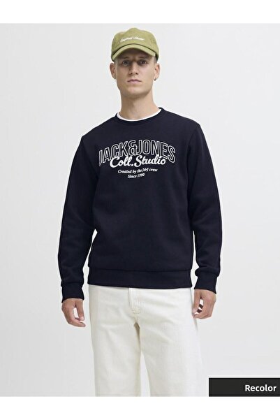 Jack & Jones Мъжка тъмносиня блуза с обло деколте Jjmakoto 12278601-Skycaptai