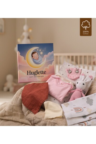 Huglette نوفا - طقم فاخر لحديثي الولادة من البنات - أميجورومي + غطاء موسلين +...