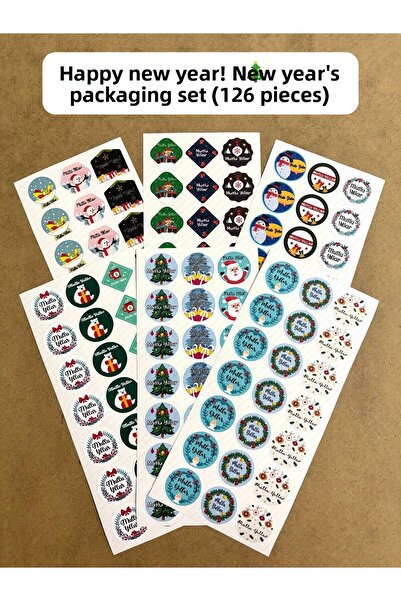hdsticker 126Pcs Christmas New Year Happy New Year Sticker Label Set Gift Wrapping Packaging Decoration P1