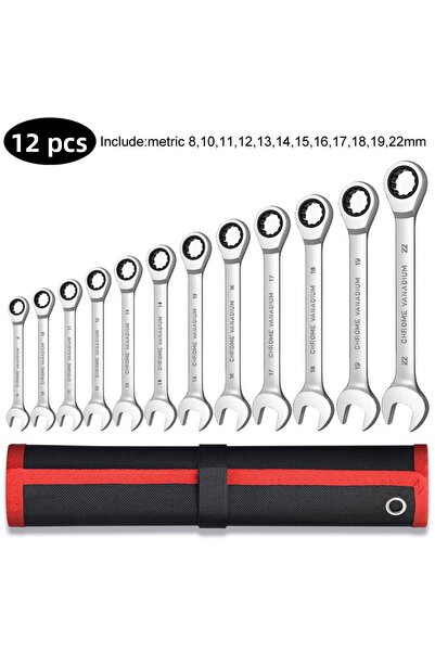 Venmess مجموعة مفاتيح ربط 12 قطعة (8-22) مترية وقياسية مكونة من 12 نقطة ومفتا...