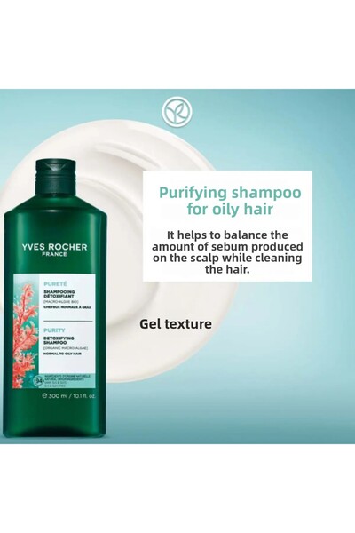 Yves Rocher Purifying Shampoo 300ml for Oily Hair Does Not Contain Sls Sles Vegan Natural Formula Clean Hair Care