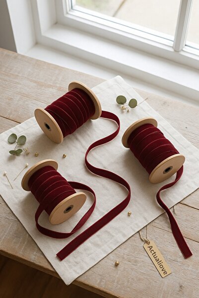 GÖZDE ELSANATLARI Velvet Ribbon 2 cm 5 Meters (Red - Burgundy)
