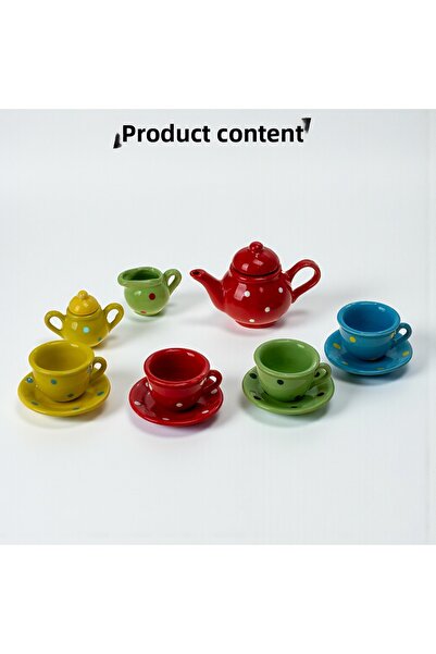 YILDIRIM OYUNCAK 13 Piece Porcelain Tea Cup Set with Accessories - Toy Dollhouse Kitchen Porcelain Cup Set
